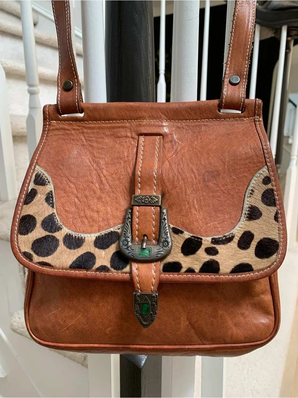 Bloomingdale's Vintage Leather Crossbody with Leopard Haircalf Accent